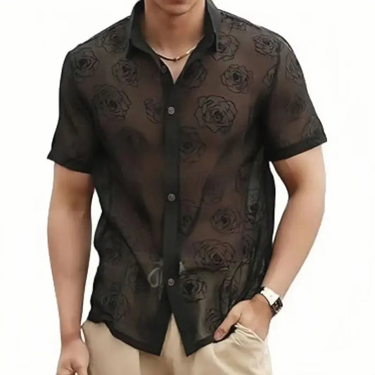 Men's Shirt Rose Flower Mesh