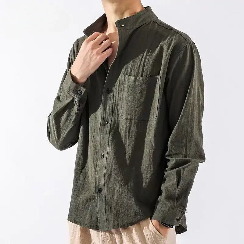 Male Shirts Linen with Pocket